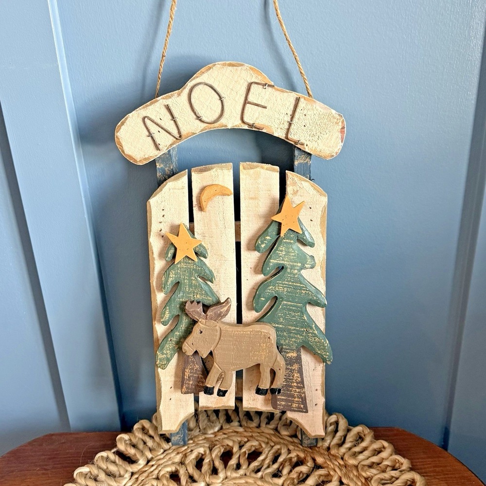 Rustic‎ Moose Noel Wood Door Hanger Cabin Lodge Adirondack Wall Decor 17"